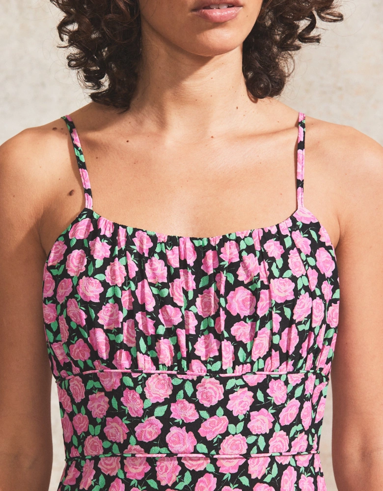 Pink Rose-Print Strappy Dress