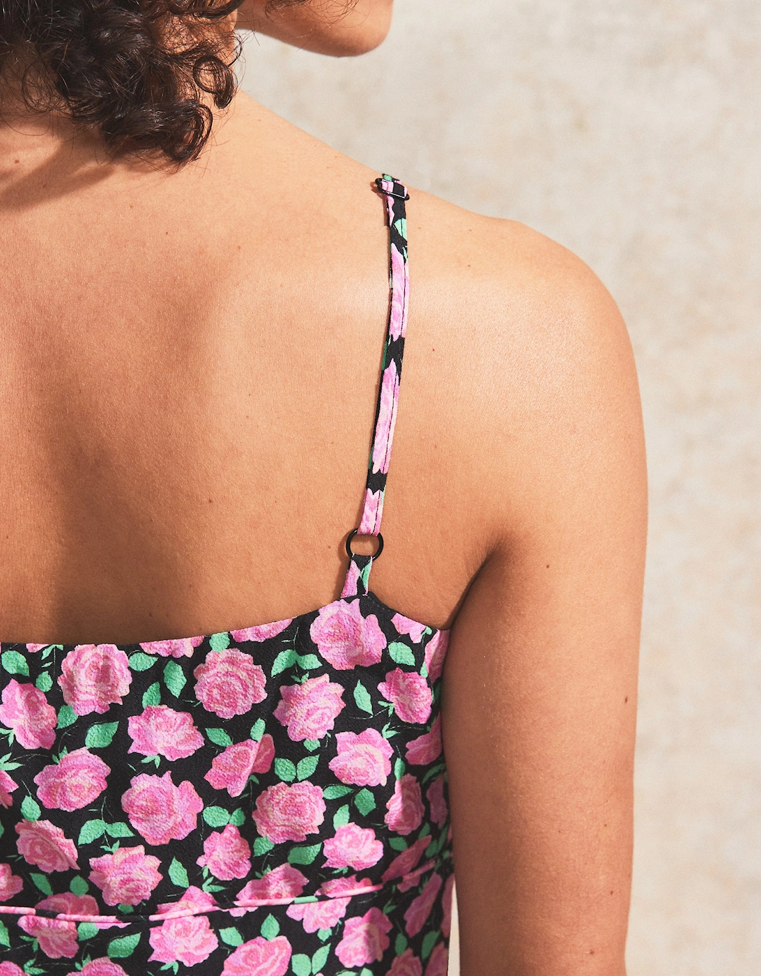 Pink Rose-Print Strappy Dress