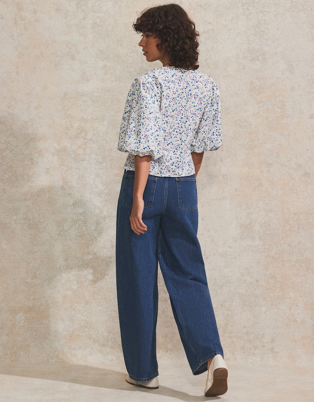 Ivory Ditsy-Print Twist-Front Blouse