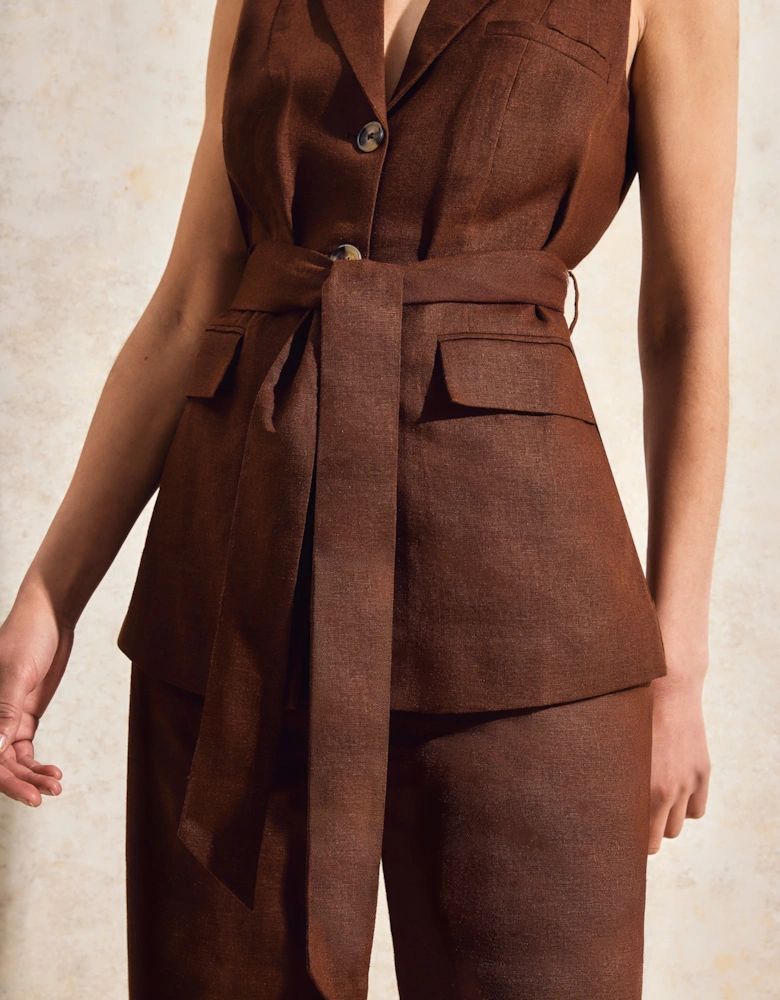 Chocolate Linen-Blend Waistcoat