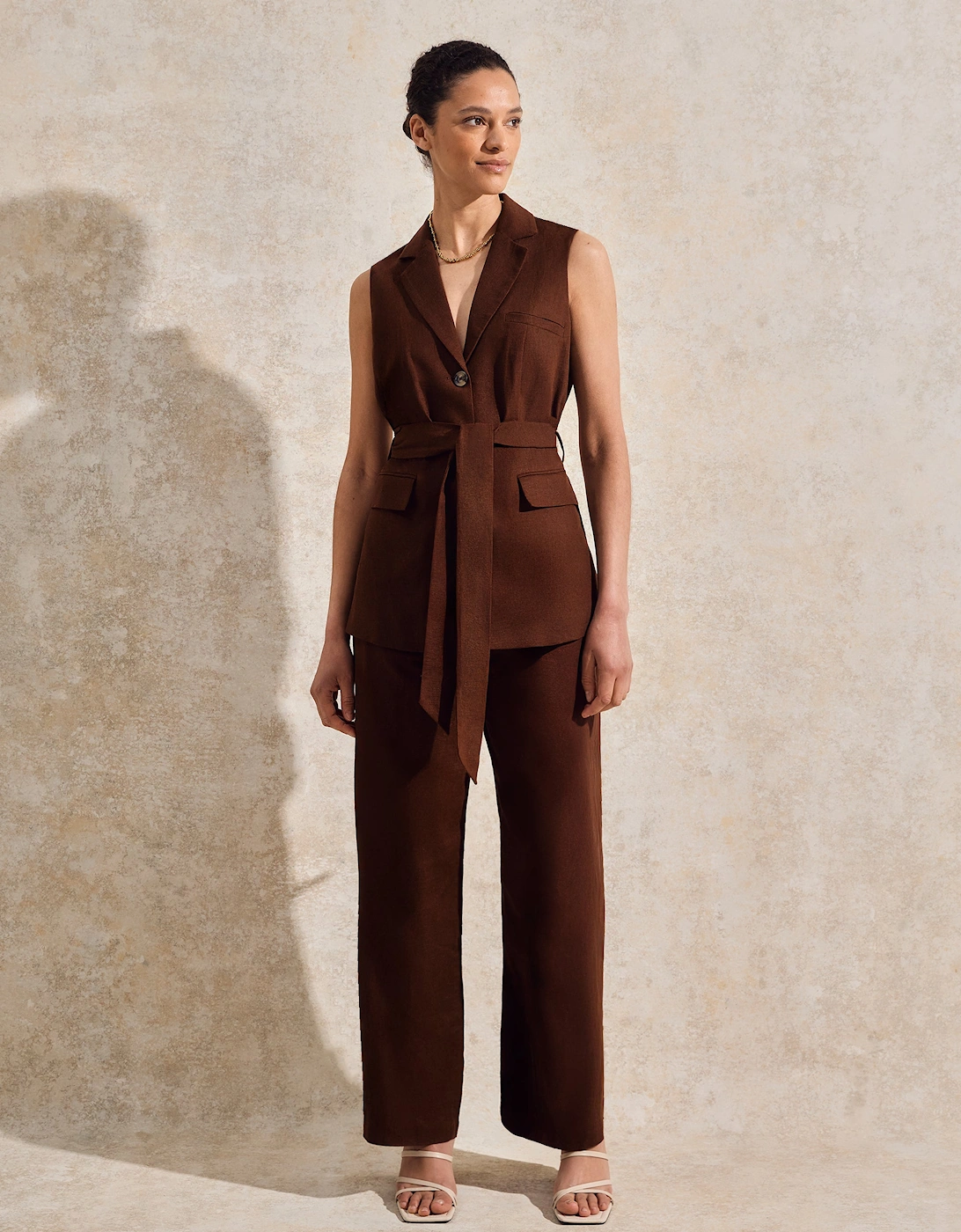 Chocolate Linen-Blend Waistcoat