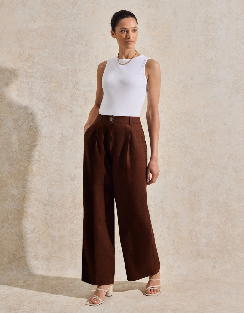 Chocolate Linen-Blend Trousers