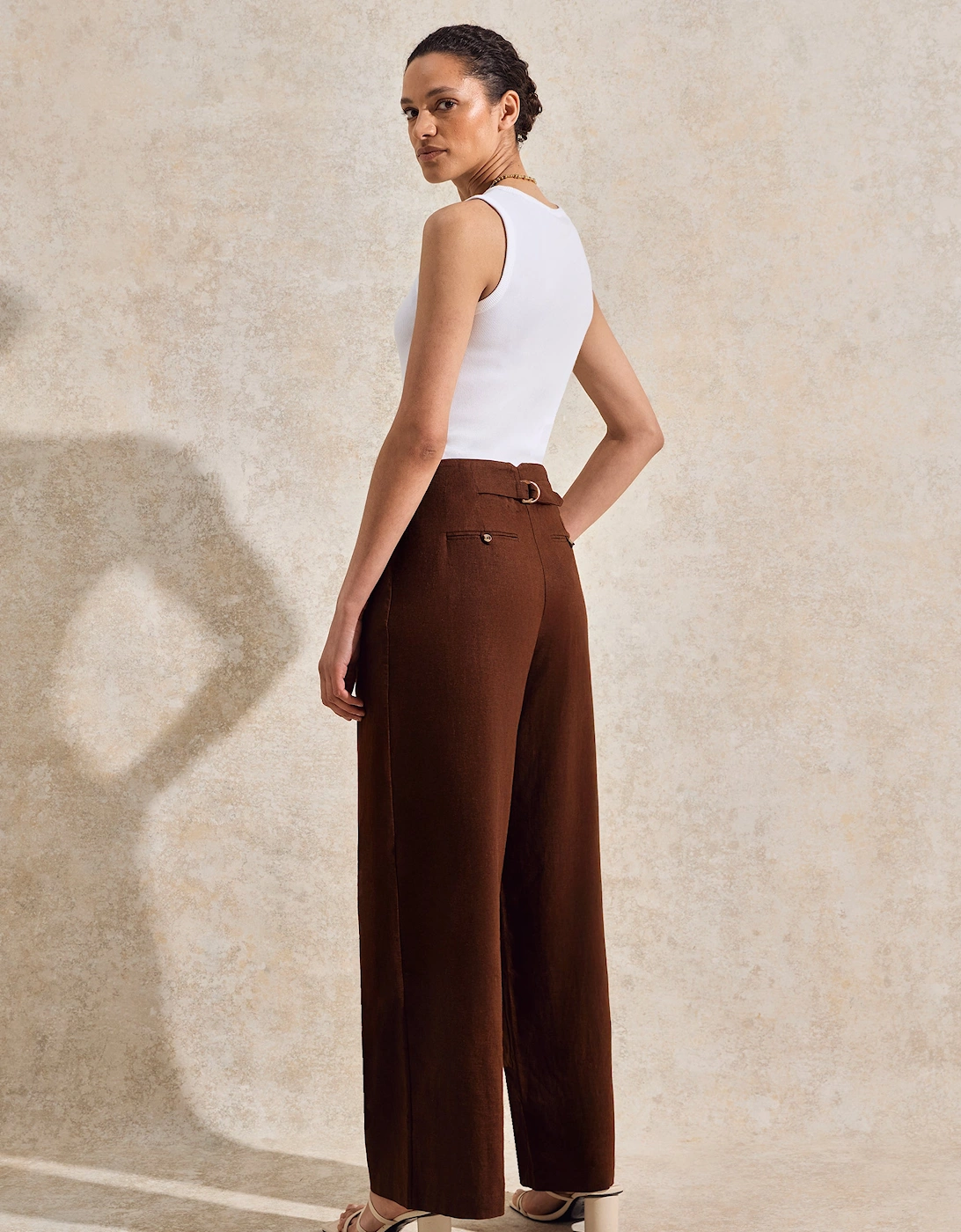 Chocolate Linen-Blend Trousers