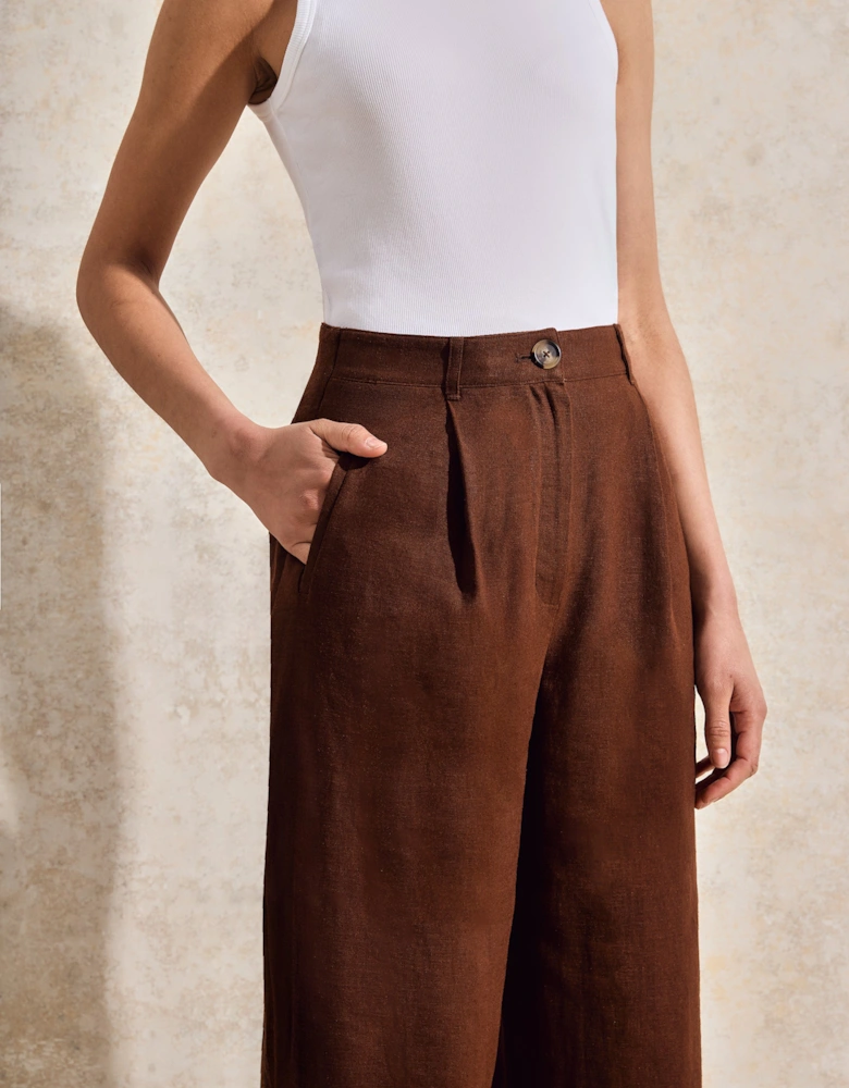 Chocolate Linen-Blend Trousers