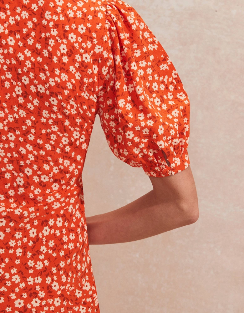 Petite Red Ditsy-Print V-Neck Midi Dress