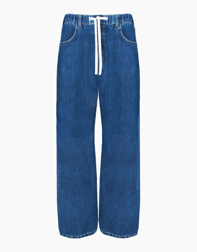 Blue Drawstring-Waist Jeans