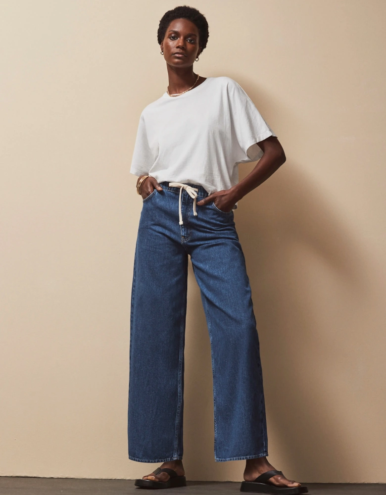 Blue Drawstring-Waist Jeans