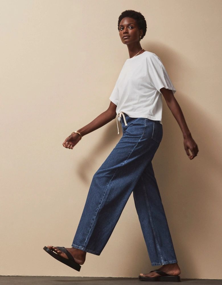 Blue Drawstring-Waist Jeans
