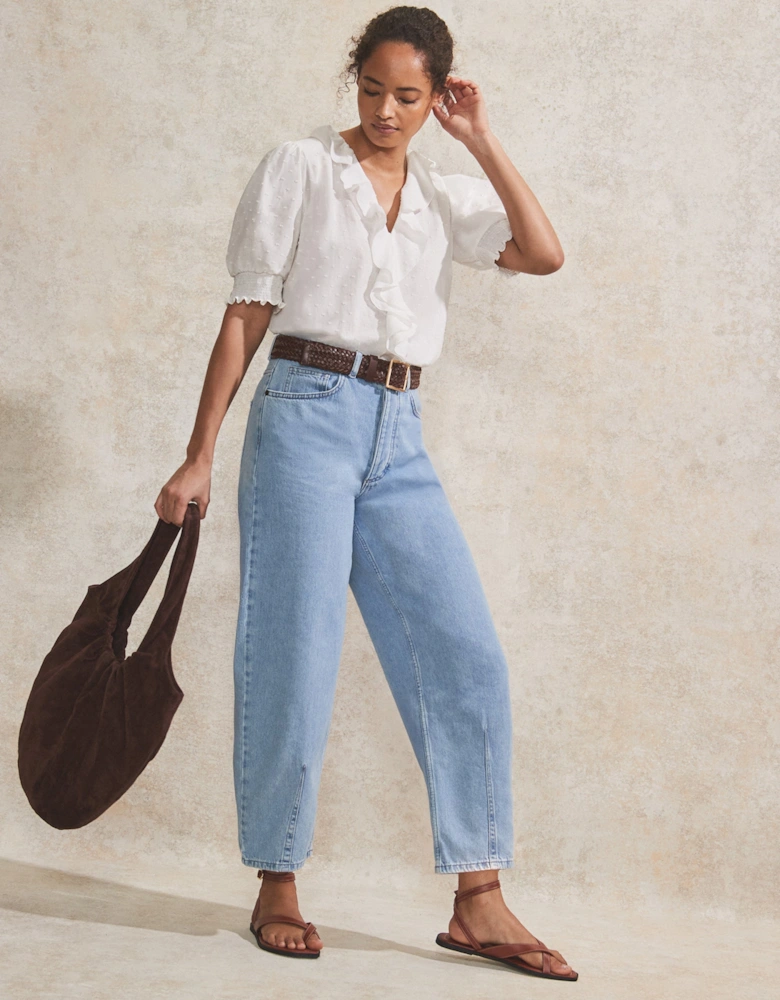 Ivory Dobby Ruffle-Front Blouse