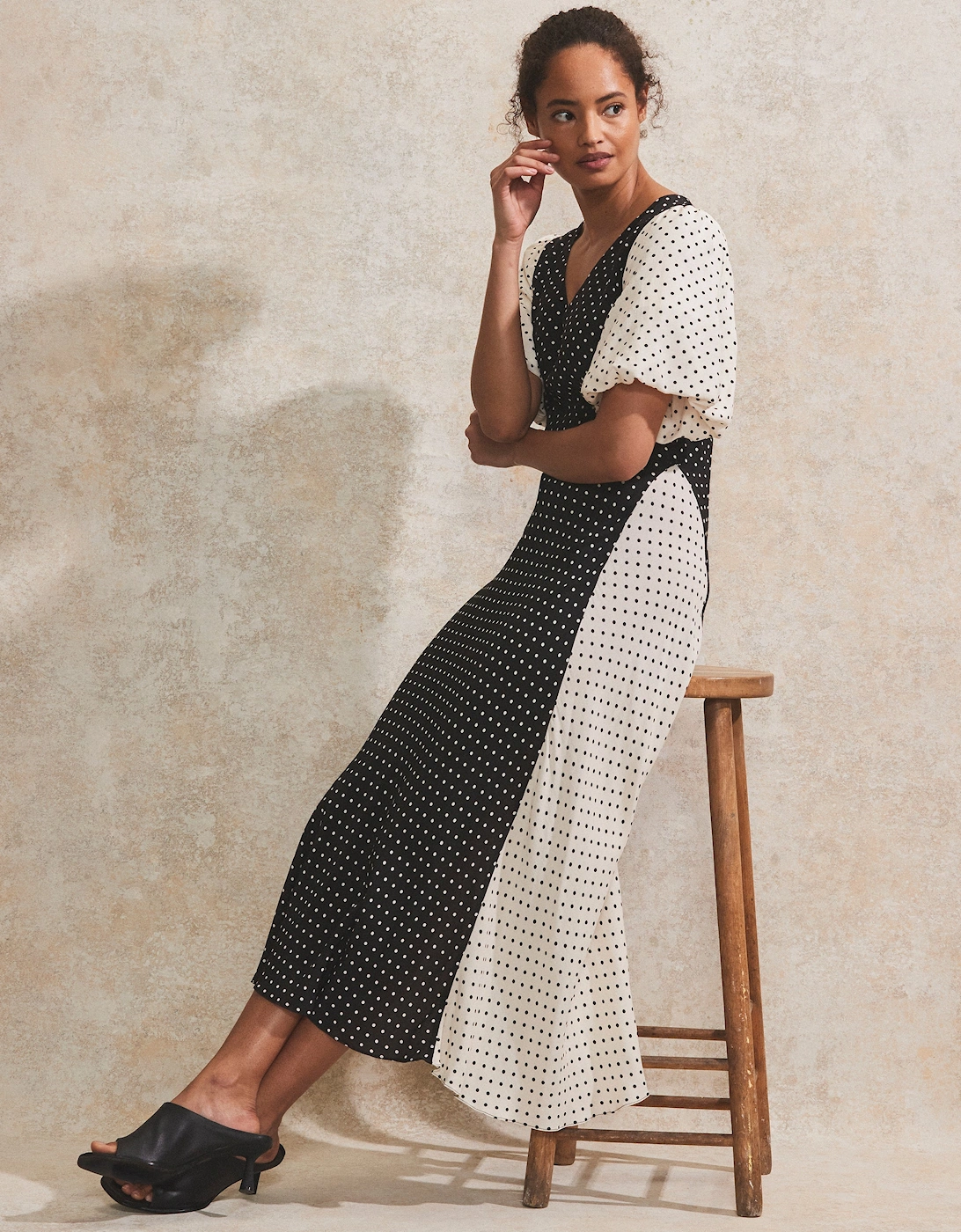 Mono Contrast Polka-Dot Midi Dress, 5 of 4