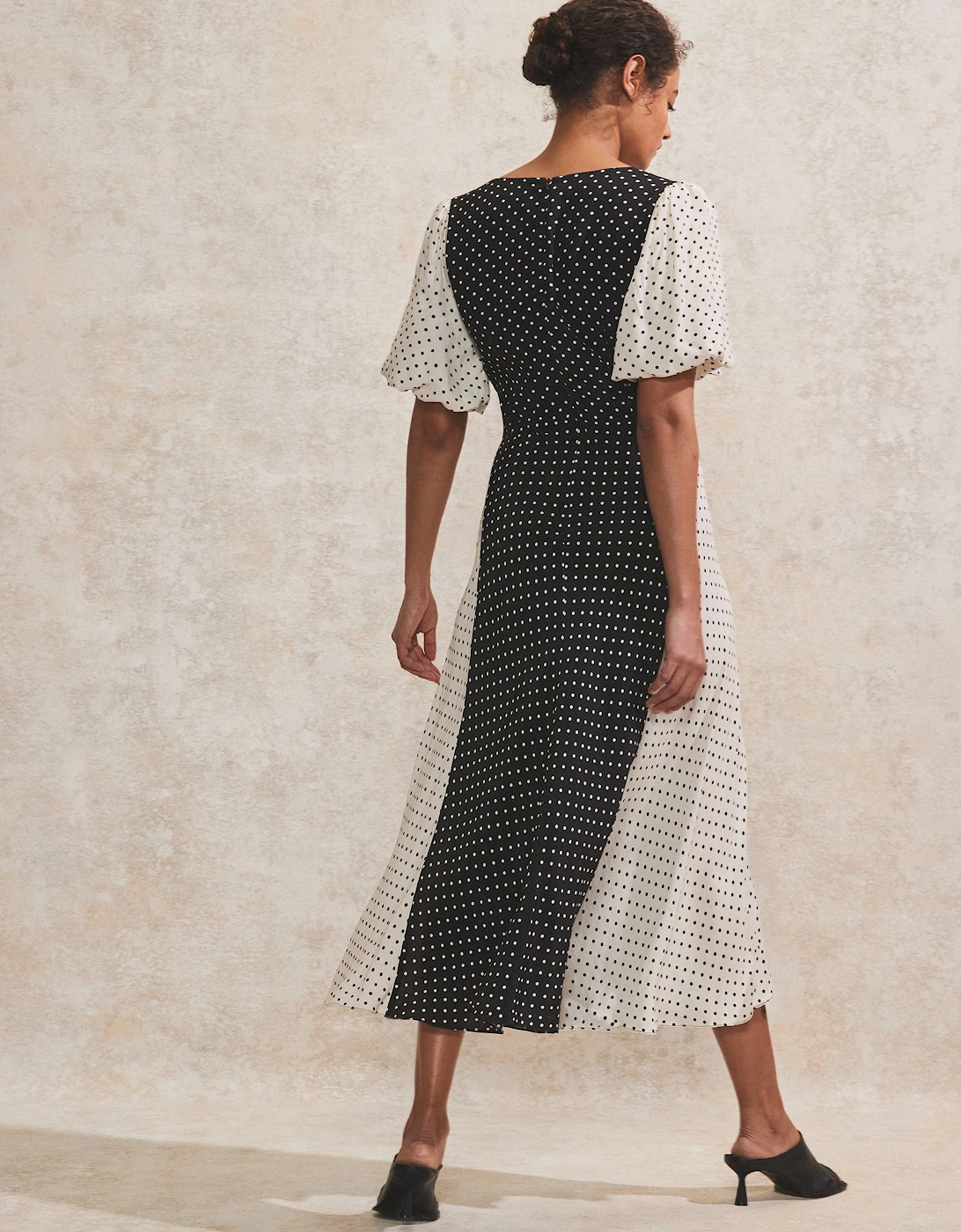 Mono Contrast Polka-Dot Midi Dress