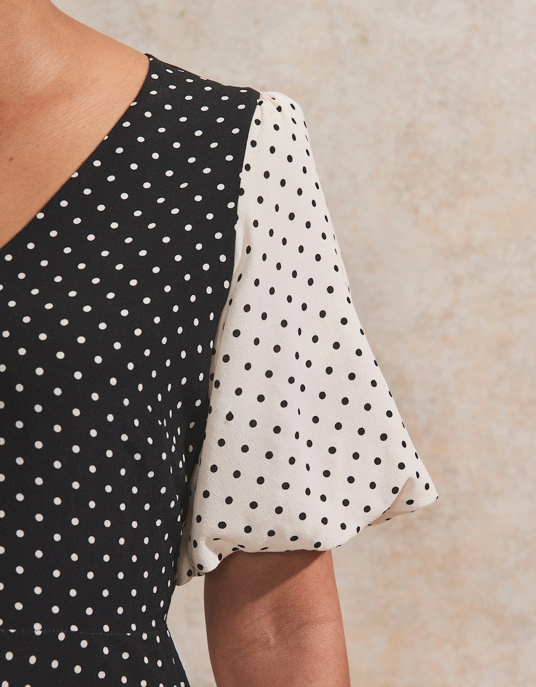 Mono Contrast Polka-Dot Midi Dress