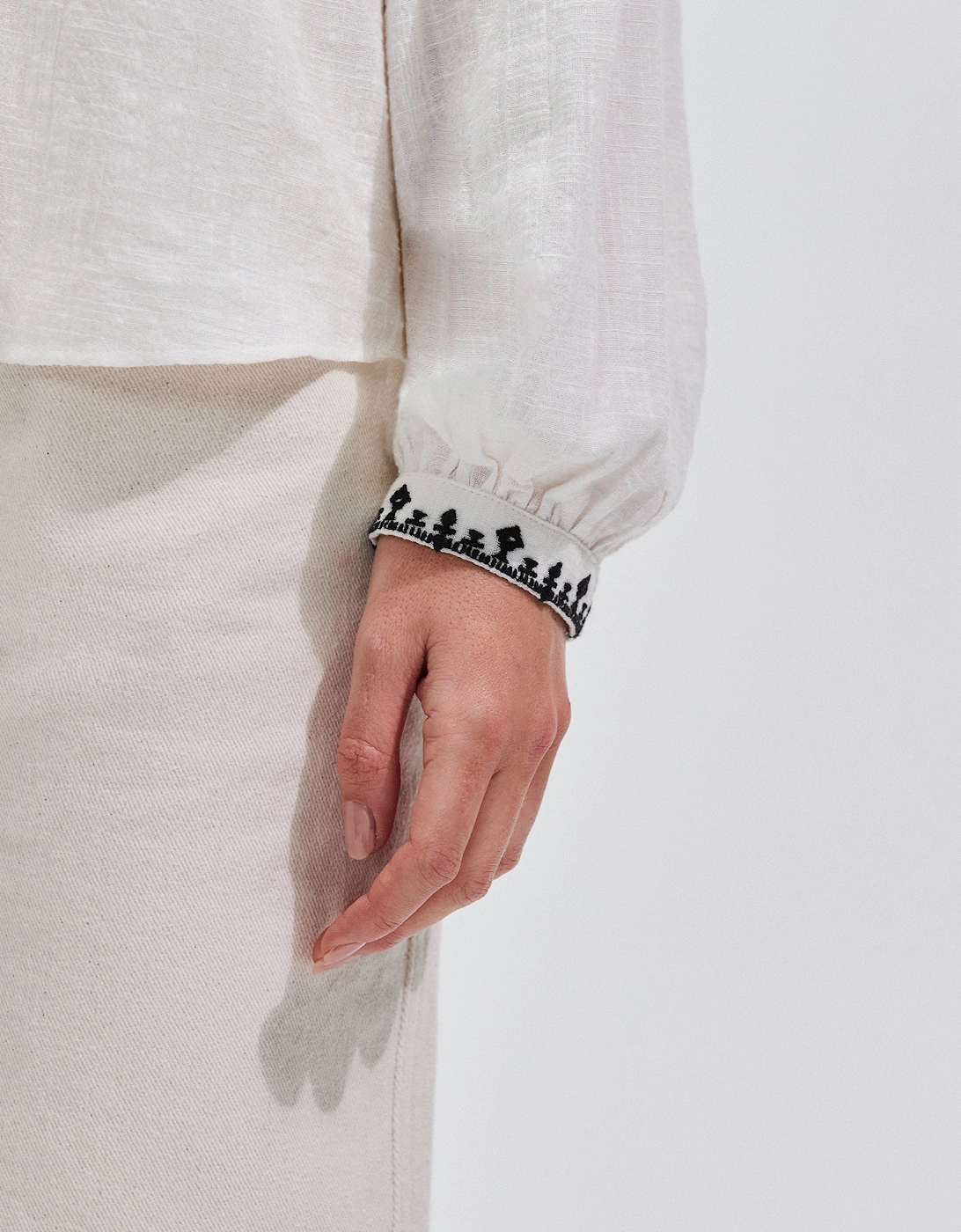 Ivory Embroidered Collarless Blouse