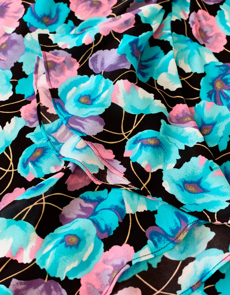 Mia Blue Floral Frill Front Midi Dress