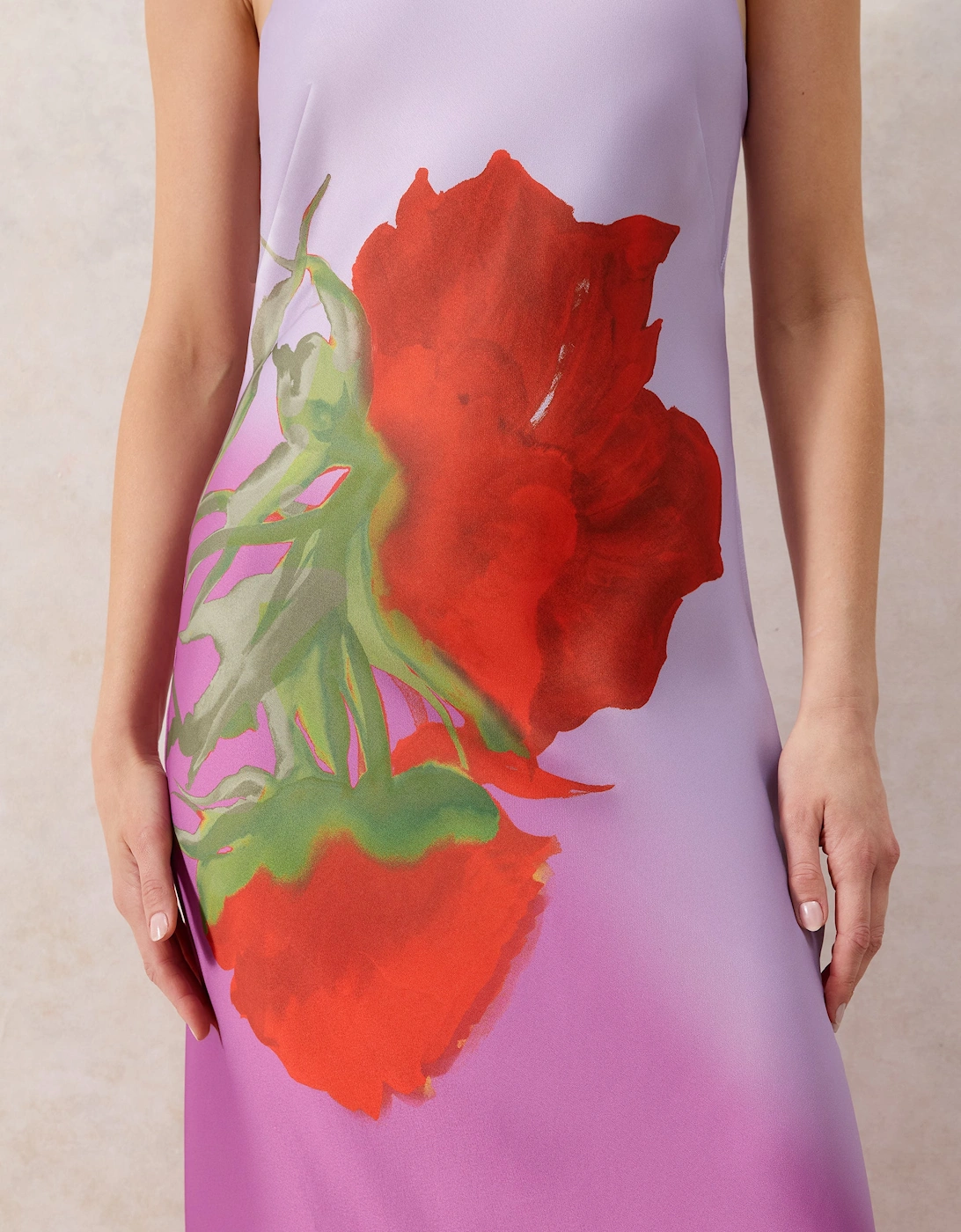 Margot Pink Rose Print Halter Neck Dress