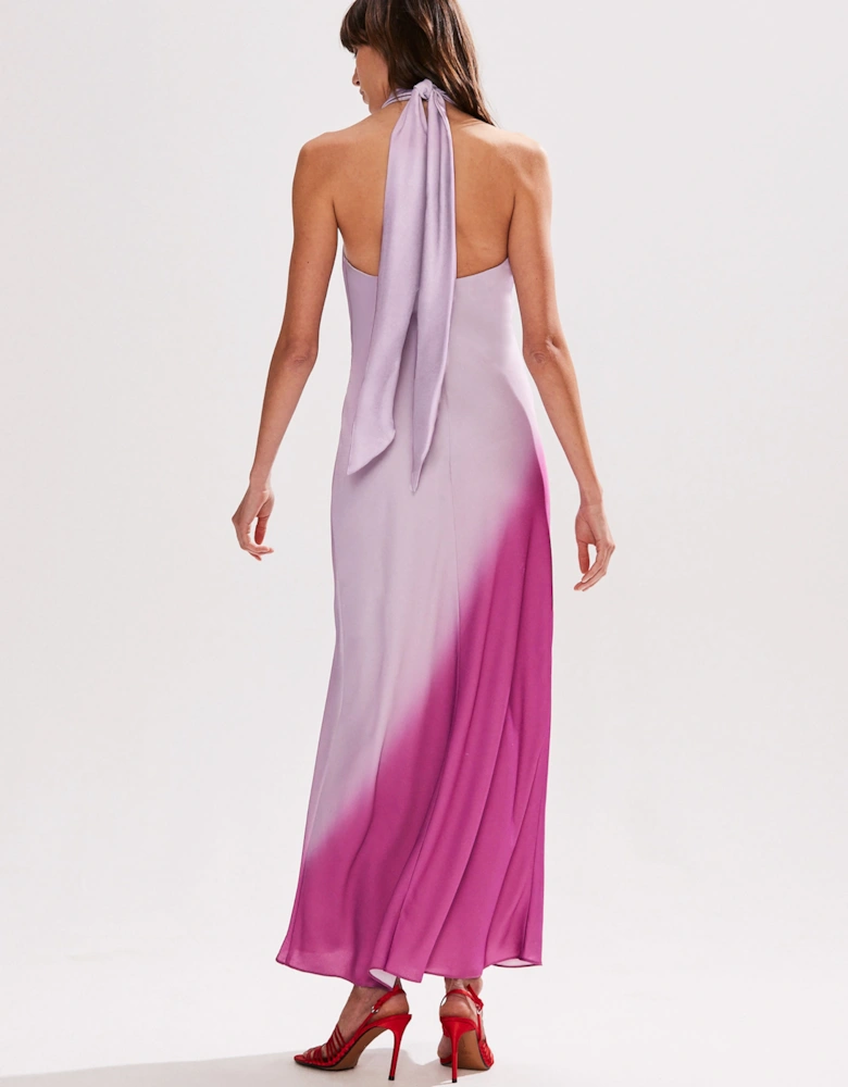 Petite Margot Pink Rose Print Halter Neck Dress