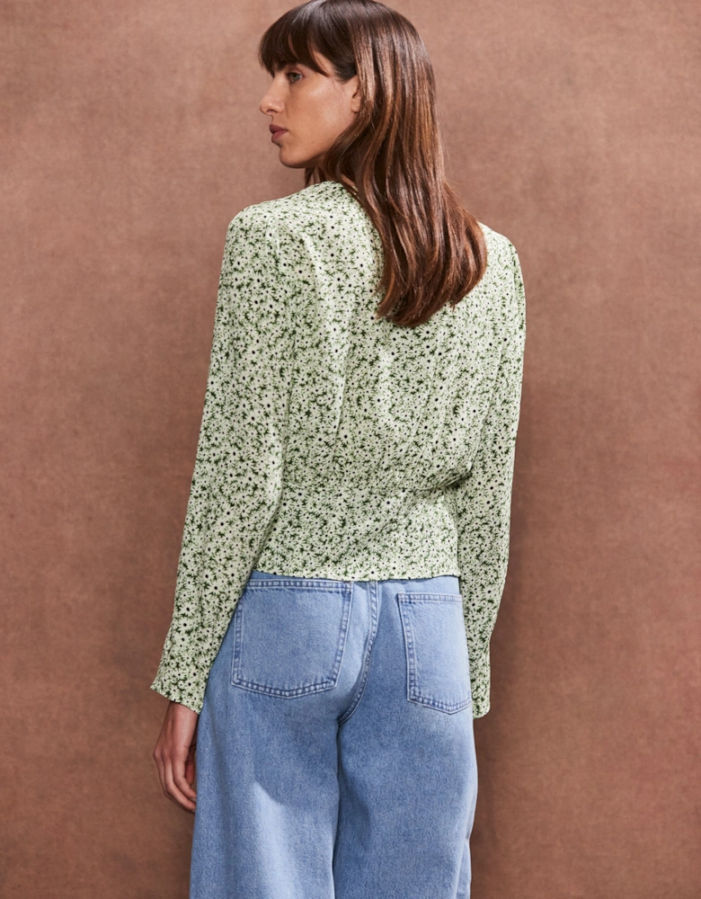 Green Ditsy Pintuck Blouse