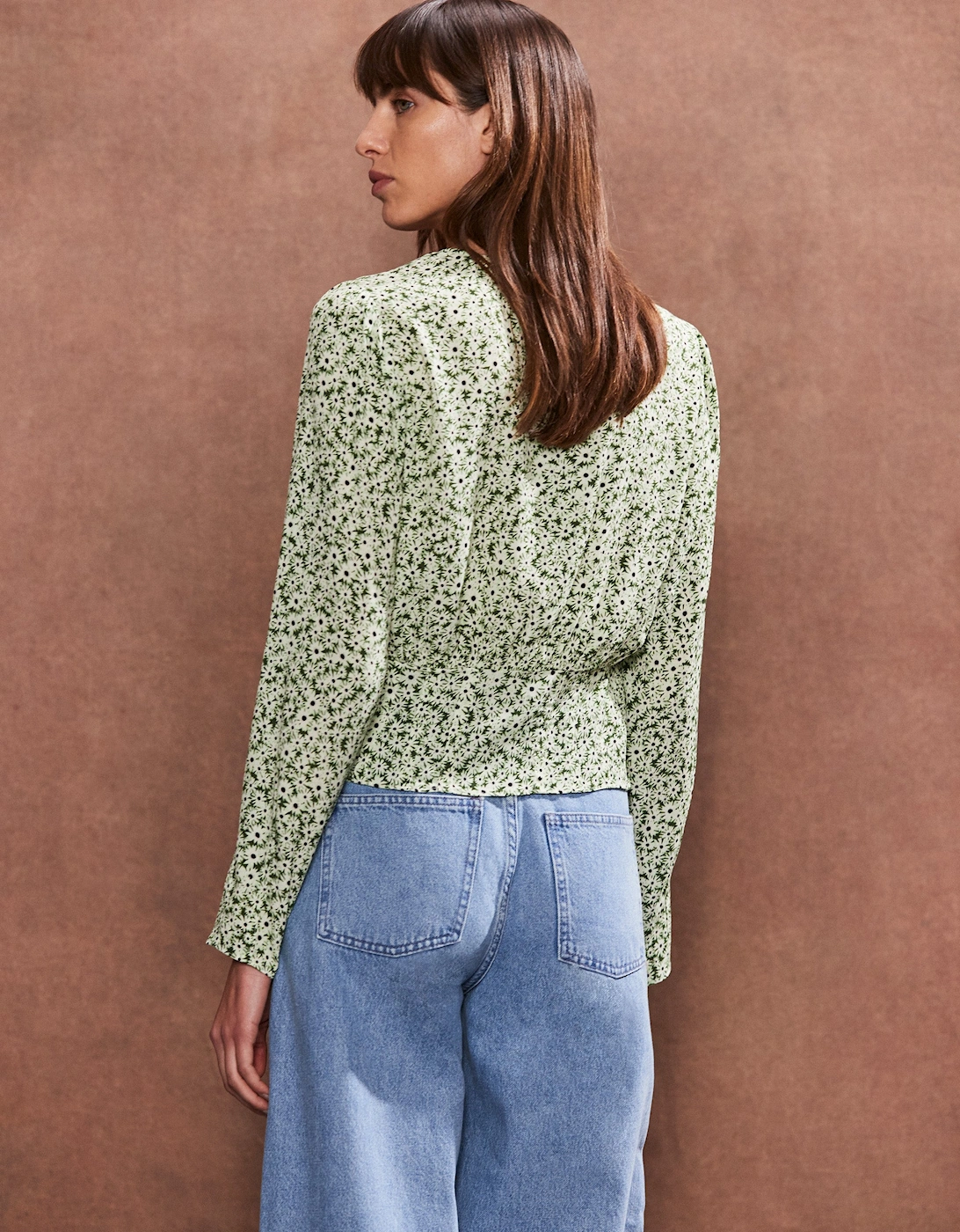 Green Ditsy Pintuck Blouse
