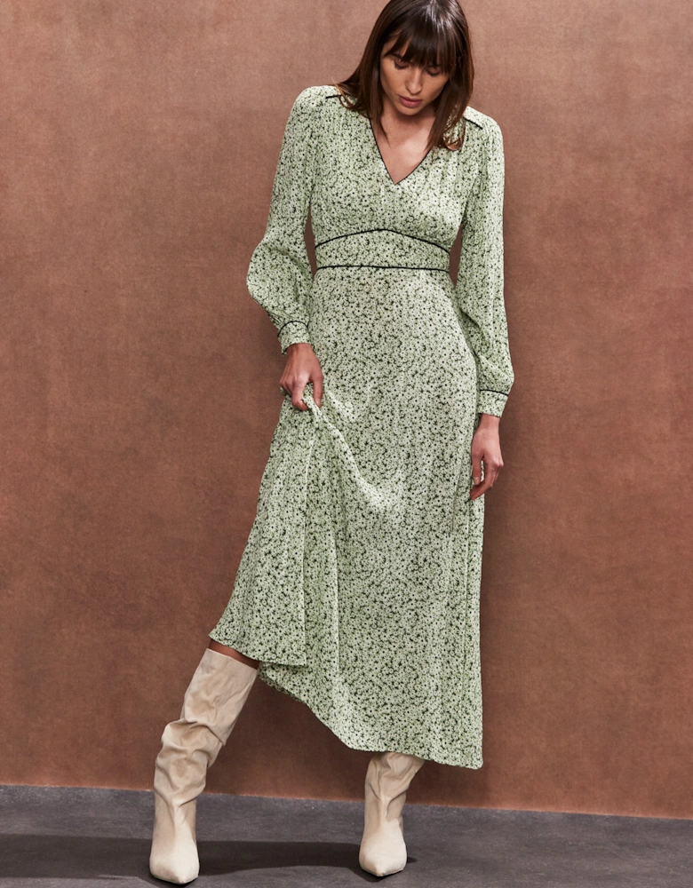 Green Ditsy Waist Detail Dress