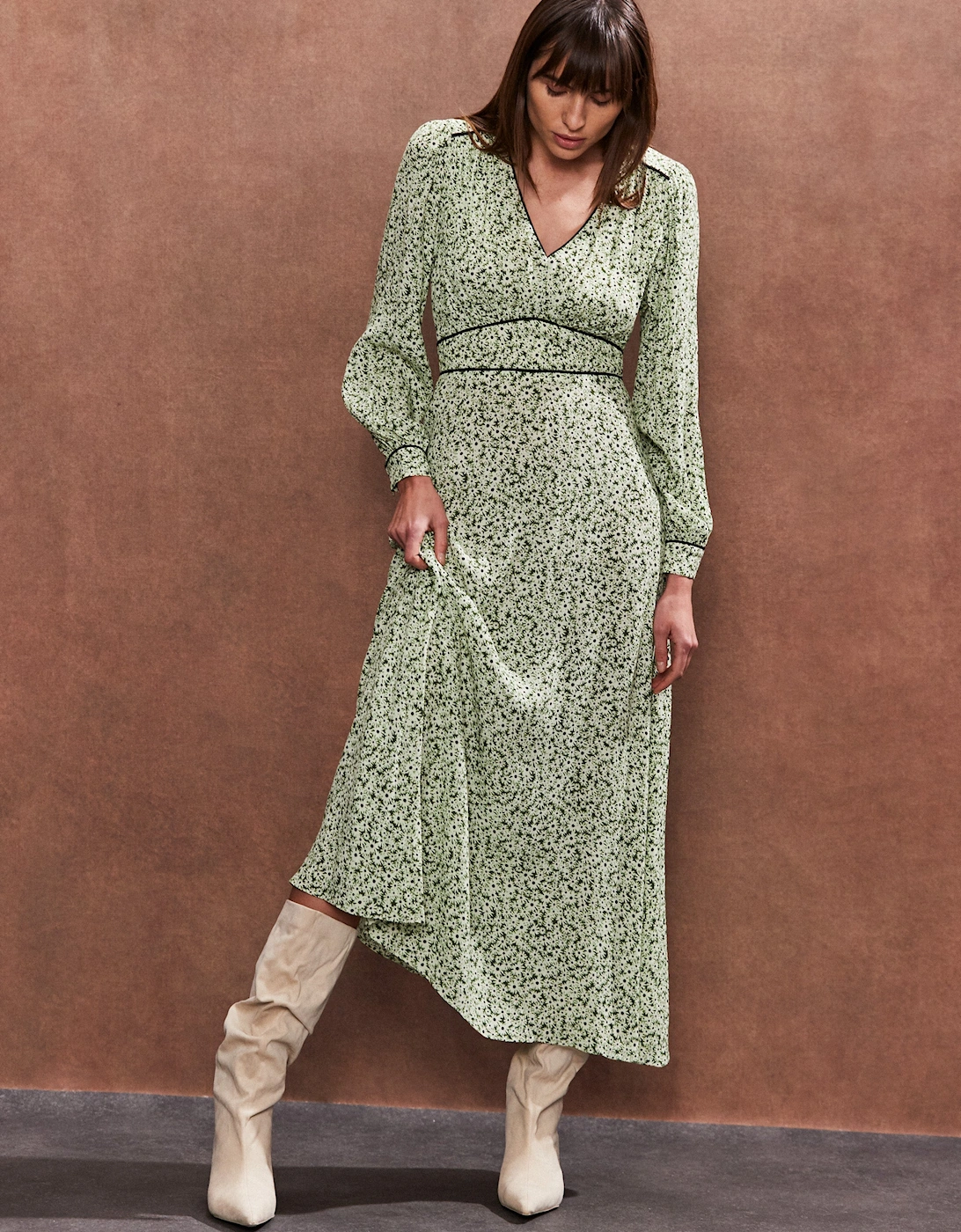Green Ditsy Waist Detail Dress