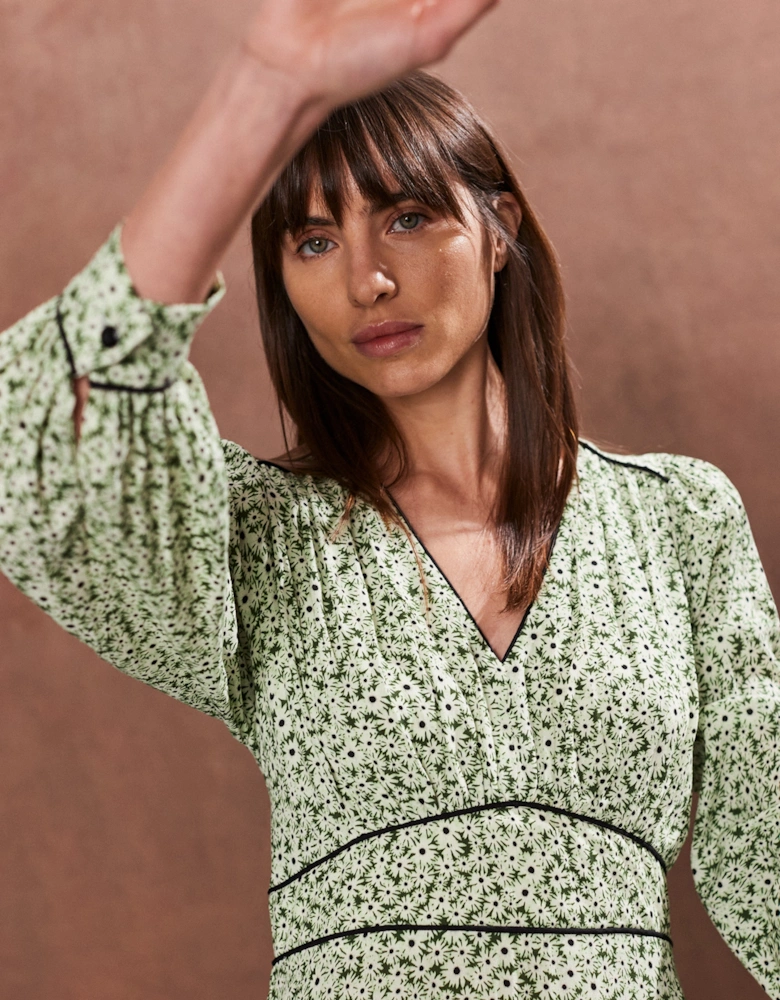 Green Ditsy Waist Detail Dress