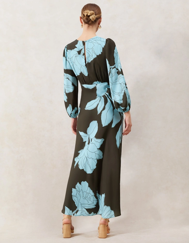 Mae Blue Floral Twist Front Midi Dress