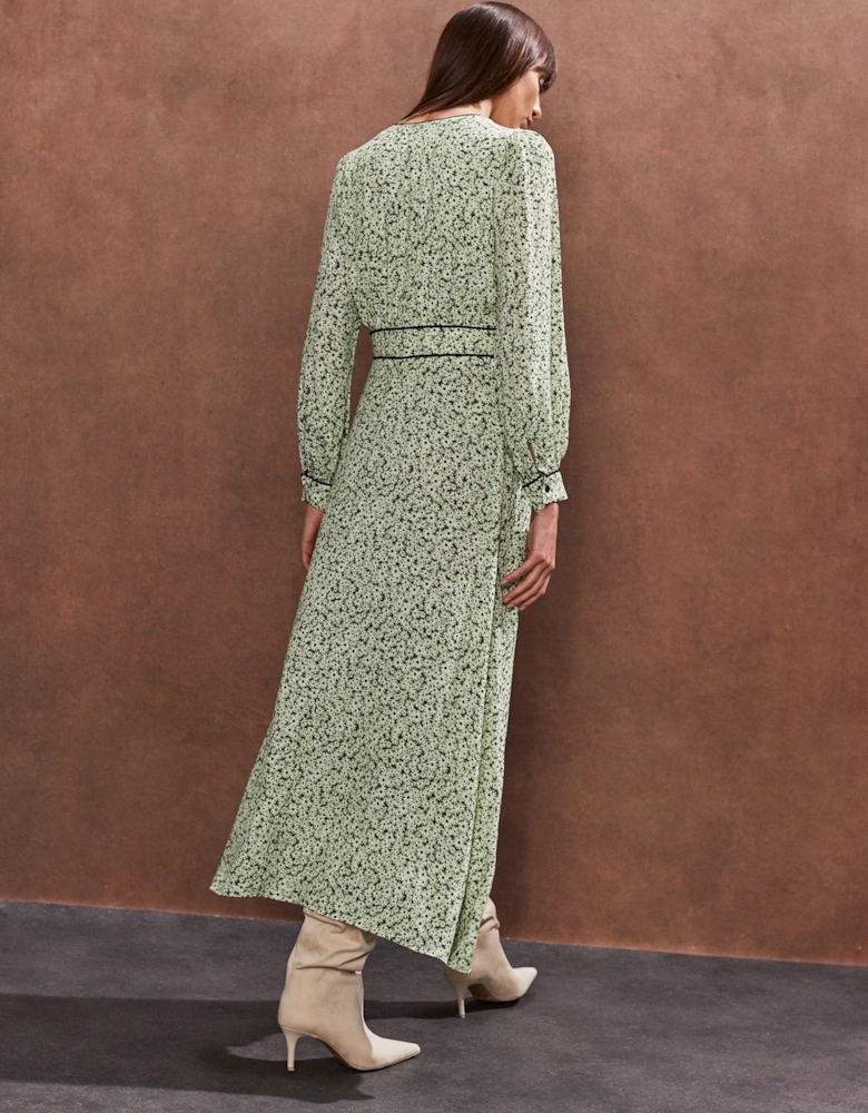Green Ditsy Waist Detail Dress