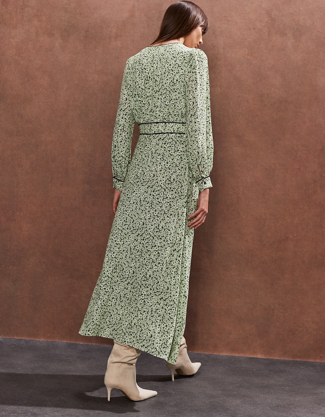 Green Ditsy Waist Detail Dress