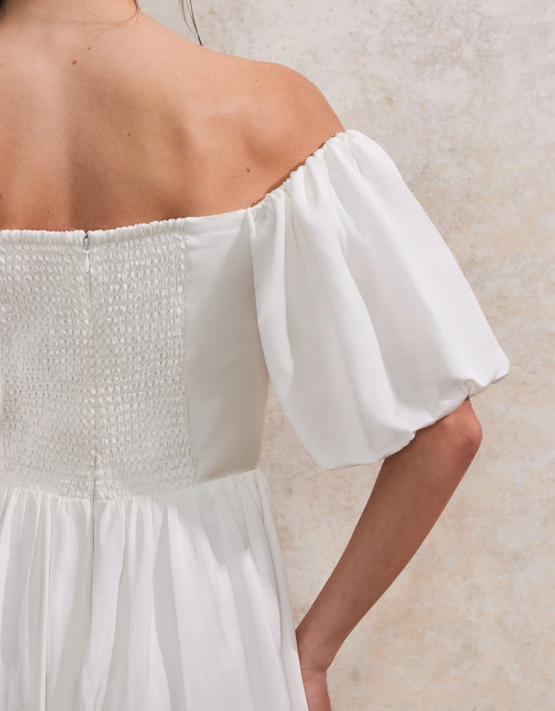 Alba Ivory Bardot Puff Sleeve Maxi Dress