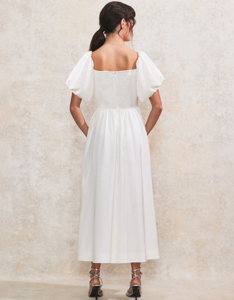 Alba Ivory Bardot Puff Sleeve Maxi Dress