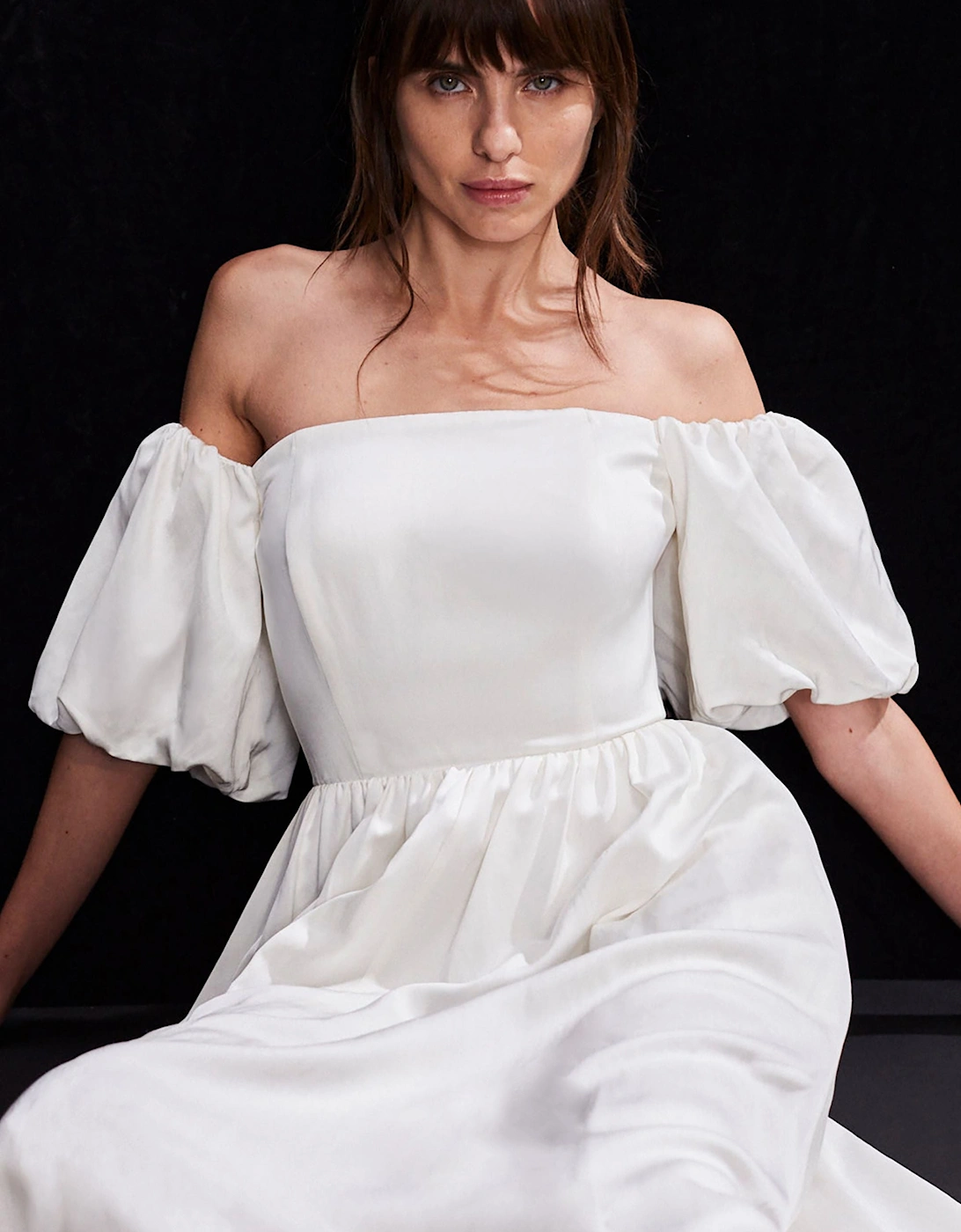 Alba Ivory Bardot Puff Sleeve Maxi Dress