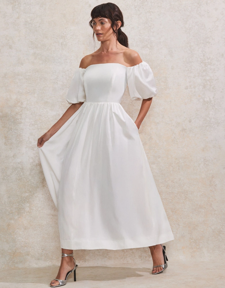 Alba Ivory Bardot Puff Sleeve Maxi Dress