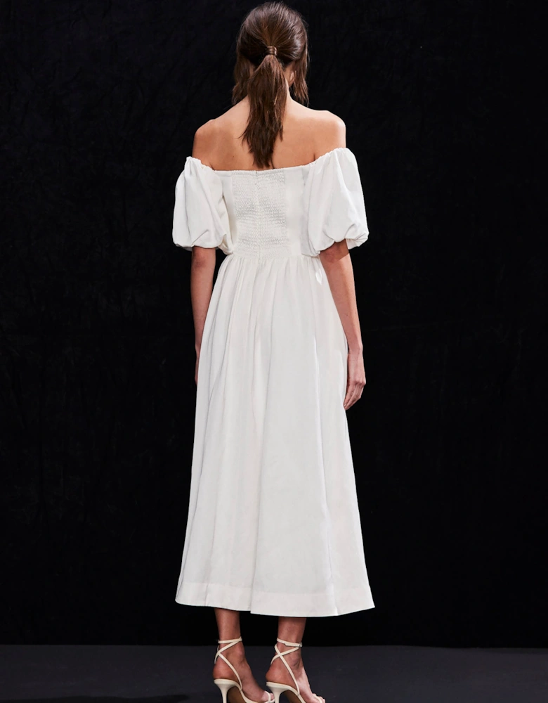 Alba Ivory Bardot Puff Sleeve Maxi Dress