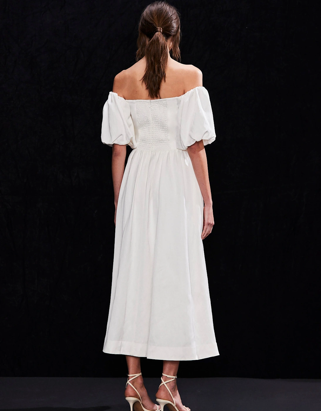 Alba Ivory Bardot Puff Sleeve Maxi Dress
