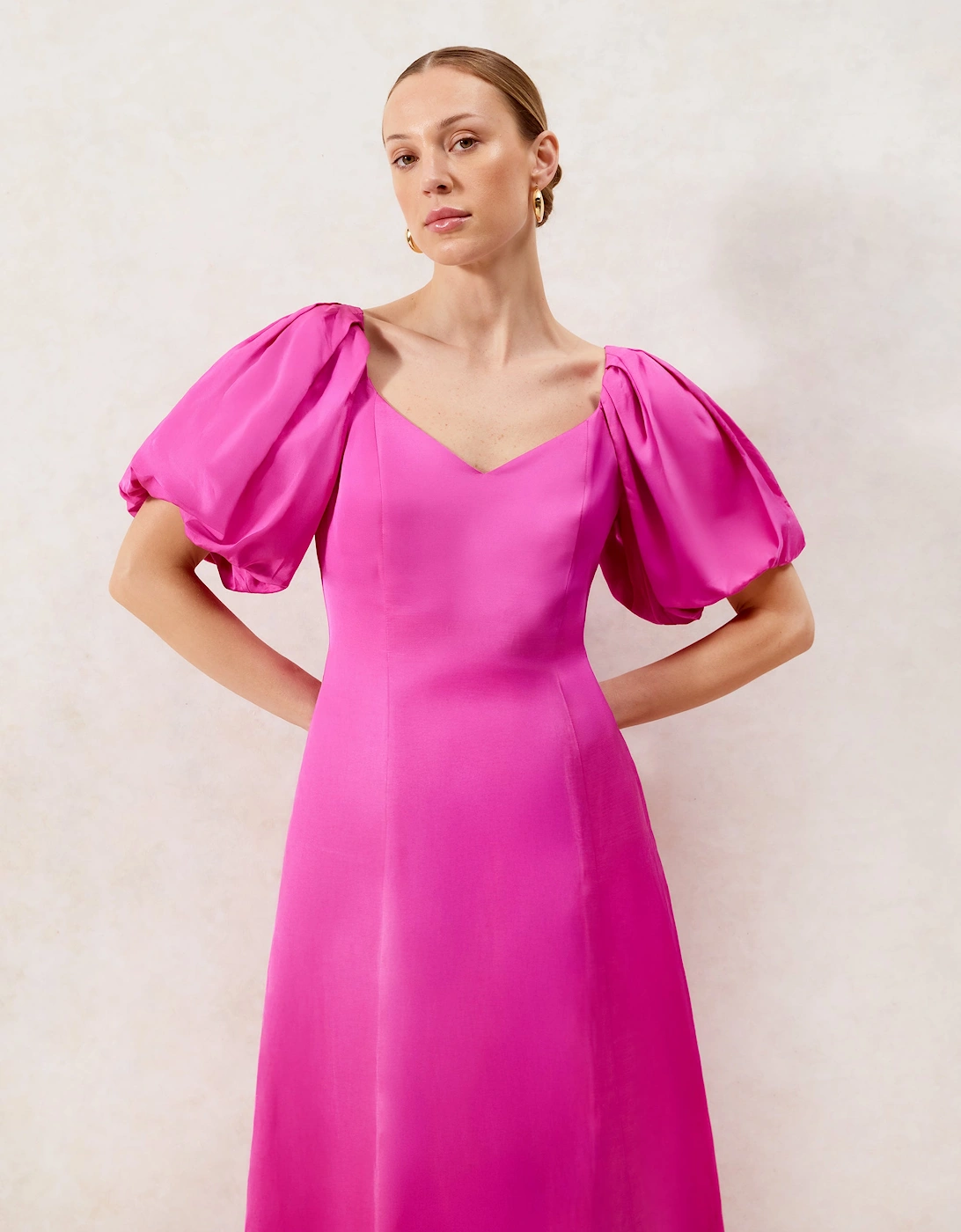 Yasmin Pink Puff Sleeve Dress