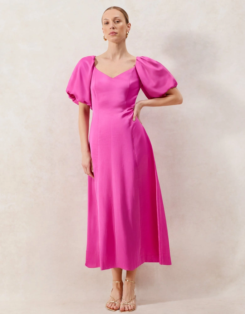 Yasmin Pink Puff Sleeve Dress