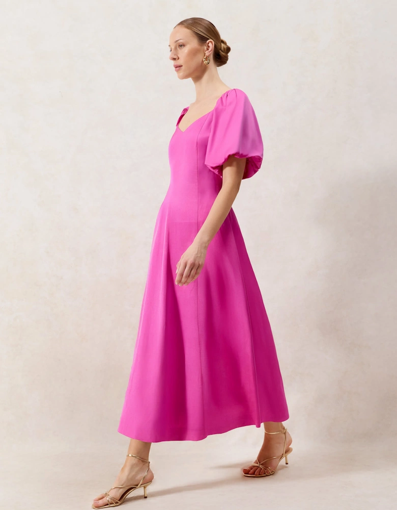 Yasmin Pink Puff Sleeve Dress