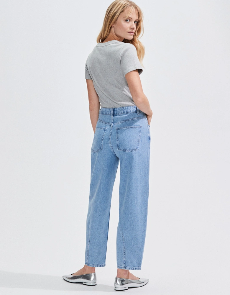 Blue Mid-Rise Barrel Leg Denim Jeans