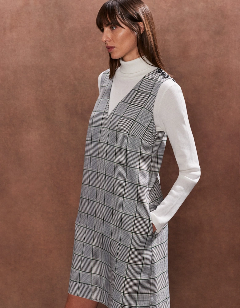Petite Green Mono Check Mini Dress