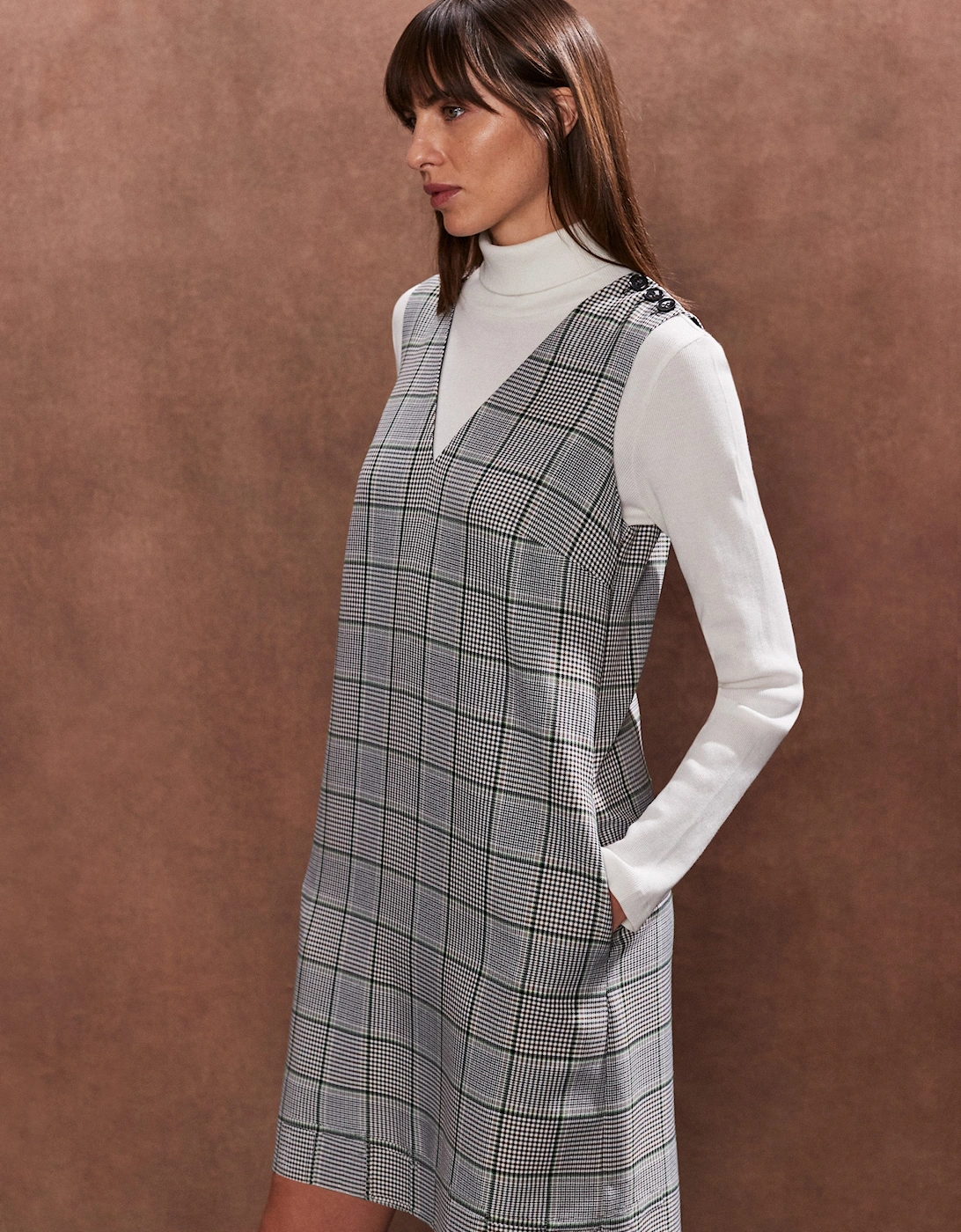 Petite Green Mono Check Mini Dress