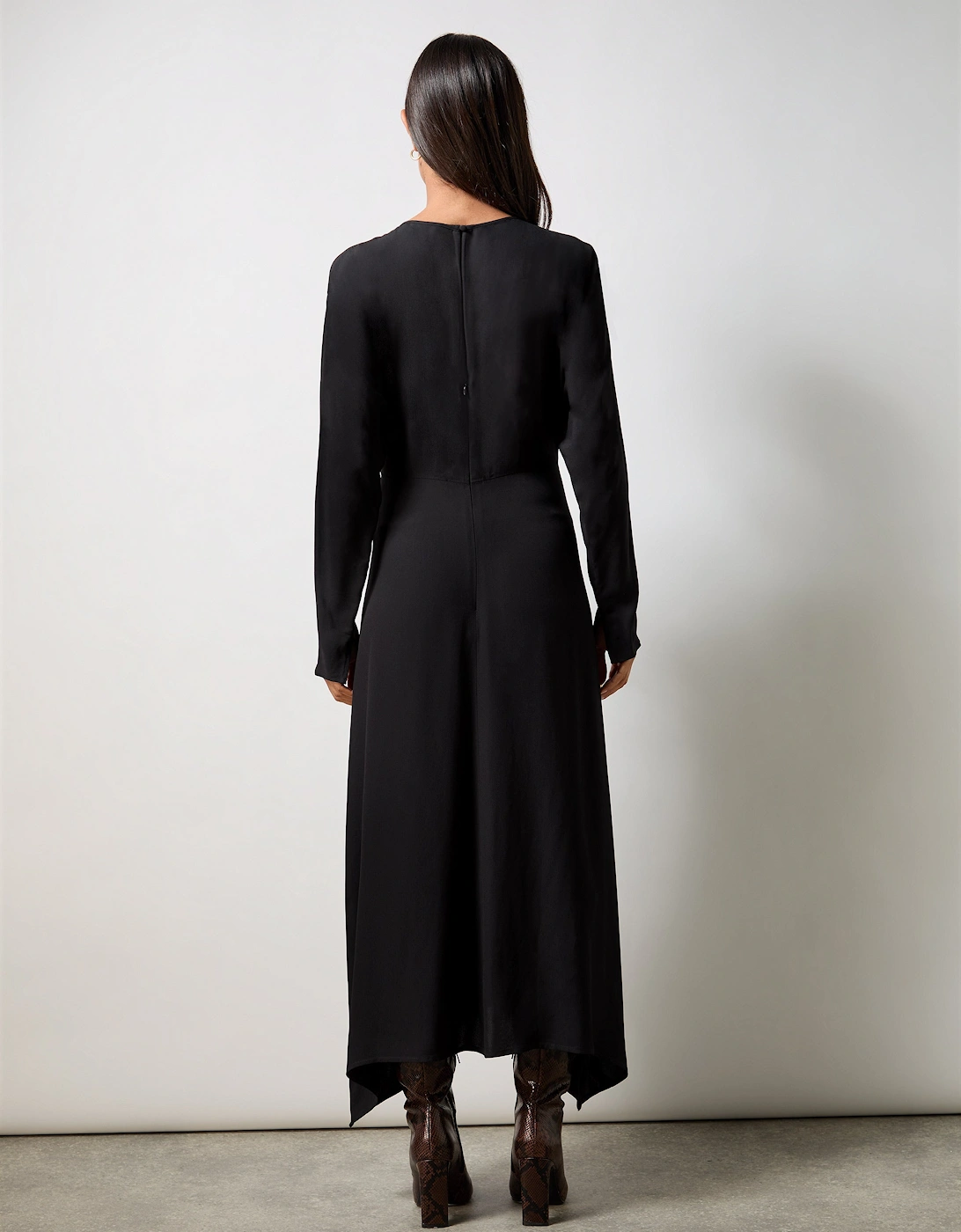Petite Black Crepe Keyhole Midi Dress