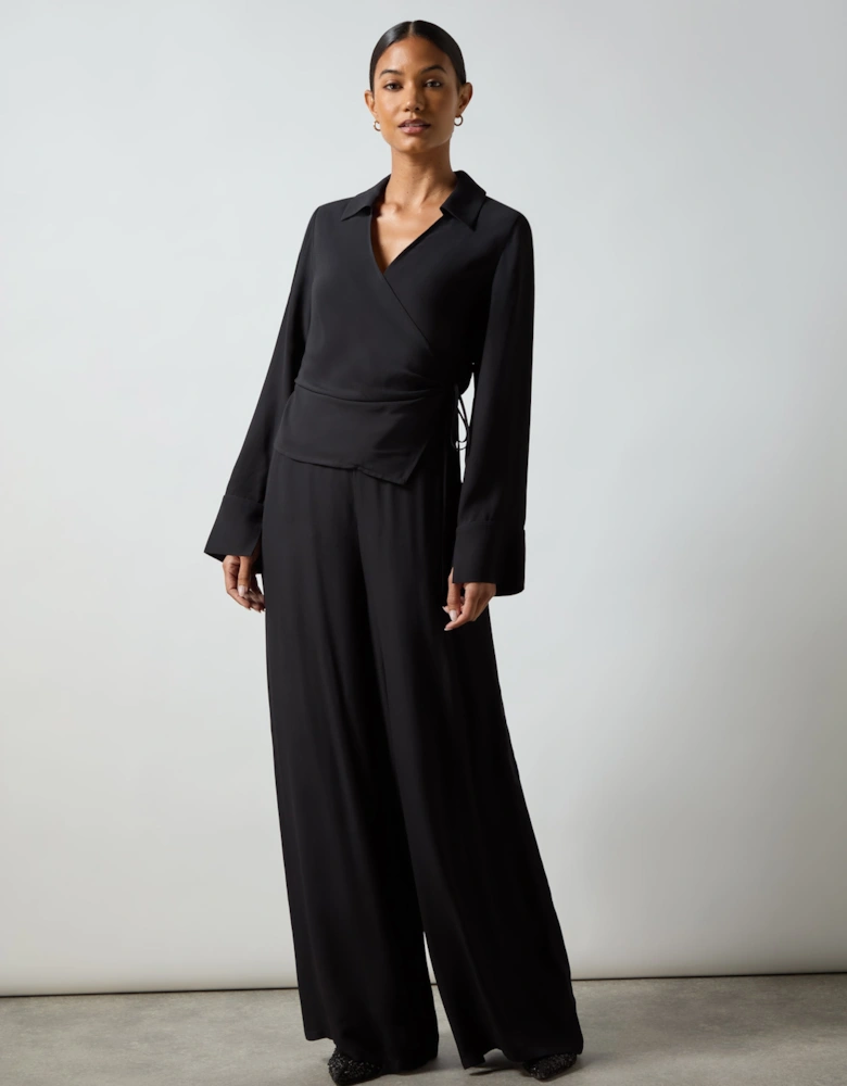 Black Crepe Wide Leg Trouser