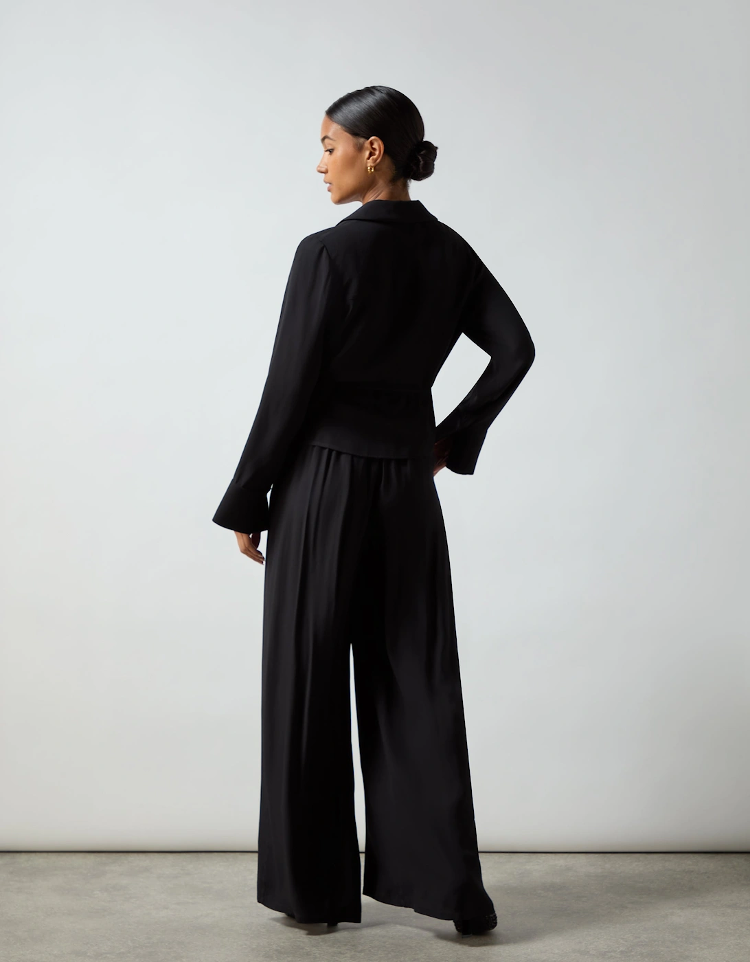 Black Crepe Wide Leg Trouser