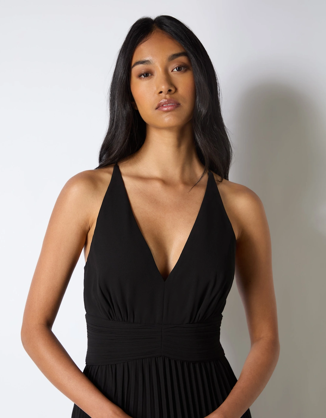 Sienna Black Pleated Frill Maxi Dress