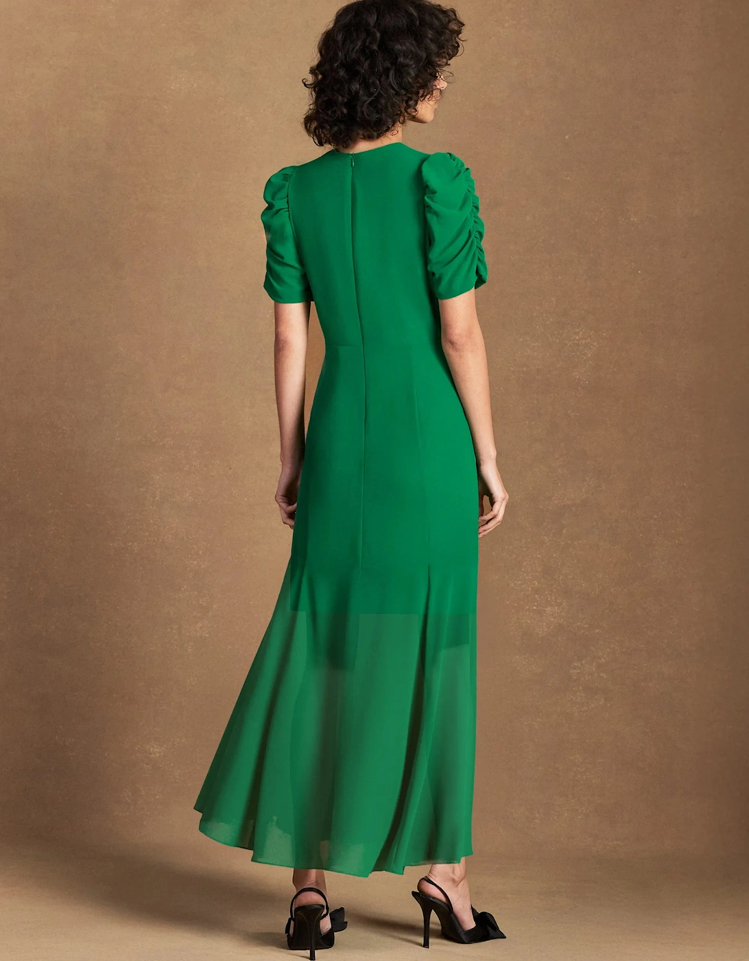 Belle Green Puff-Sleeve Dress
