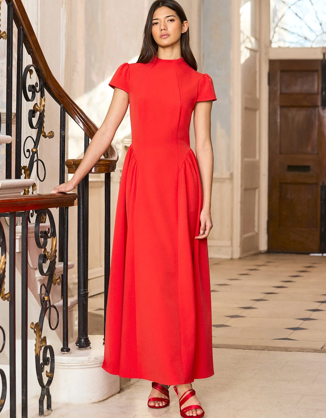 Mariam Red Cap Sleeve Maxi Dress