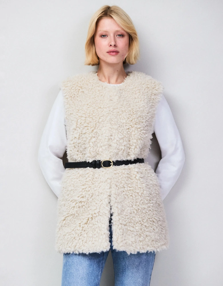 Petite Ivory Faux Shearling Longline Gilet