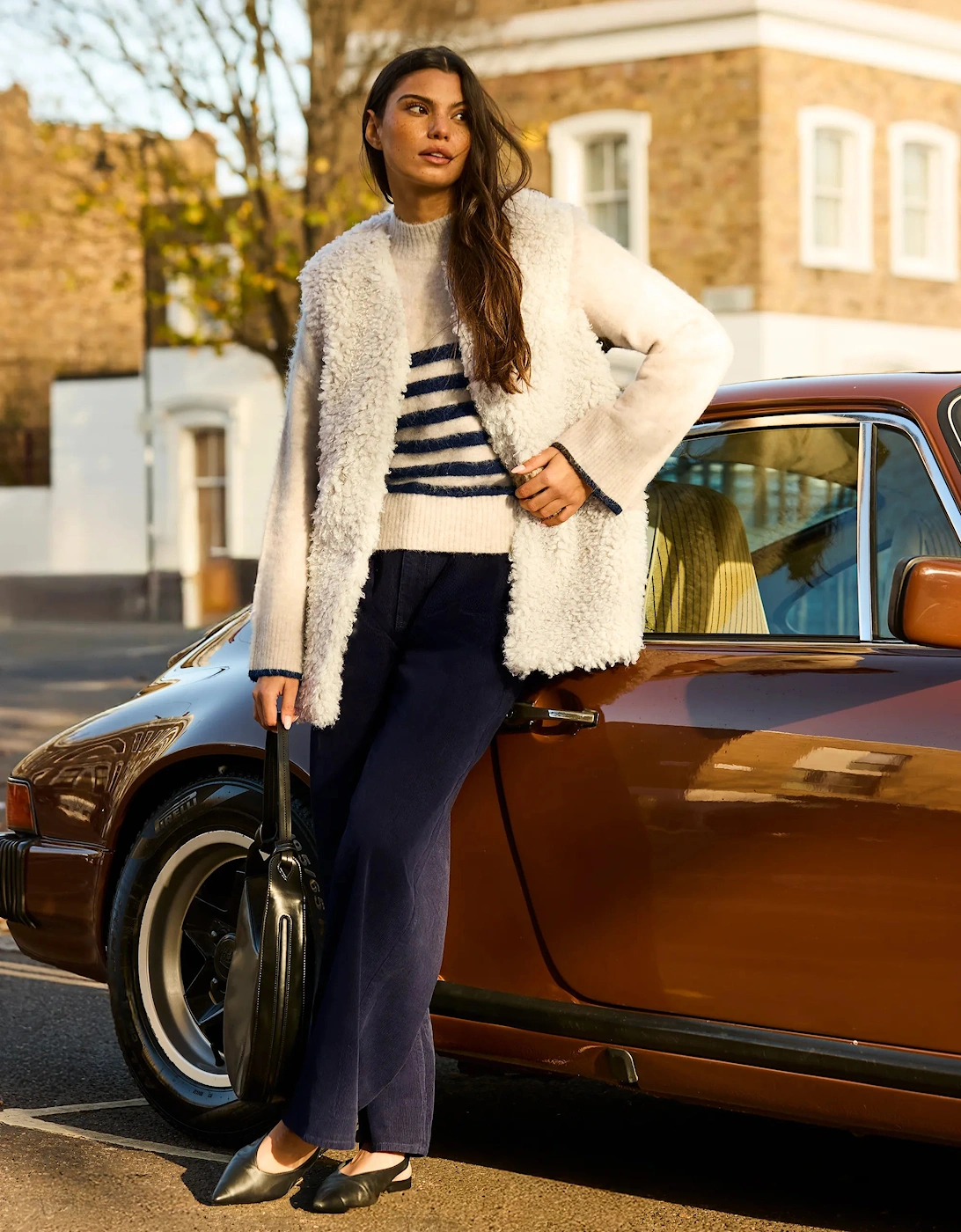 Petite Ivory Faux Shearling Longline Gilet