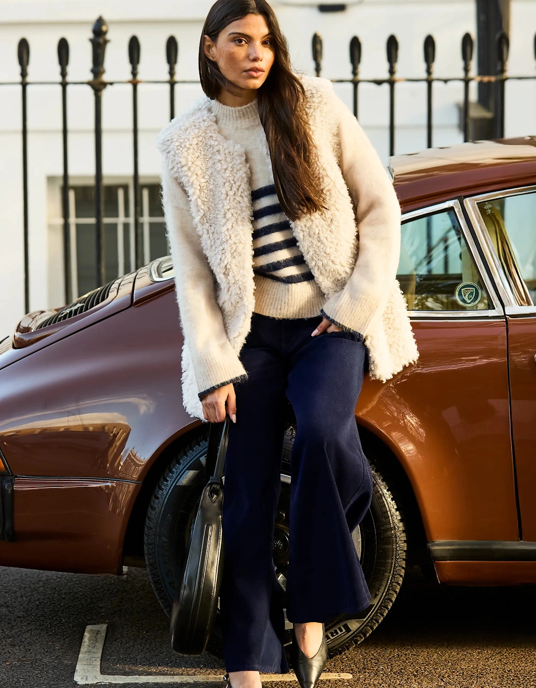 Petite Ivory Faux Shearling Longline Gilet