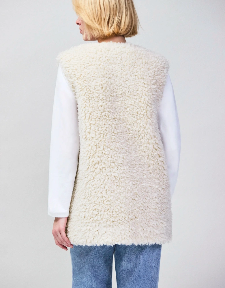 Petite Ivory Faux Shearling Longline Gilet
